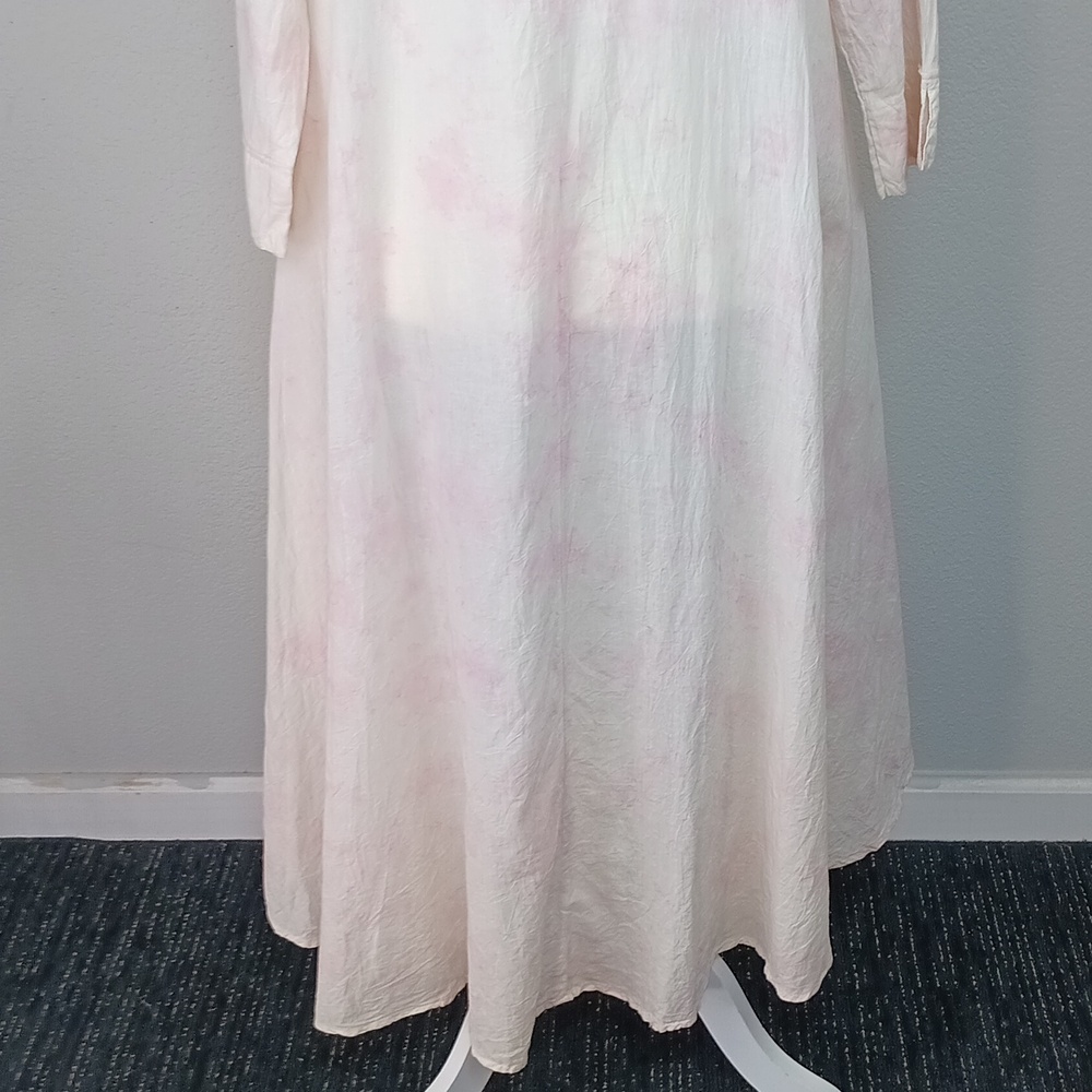 Women's Pink / White High Low Button Down Long Sleeve Flowy Top Sz L Coquette - Picture 11 of 14